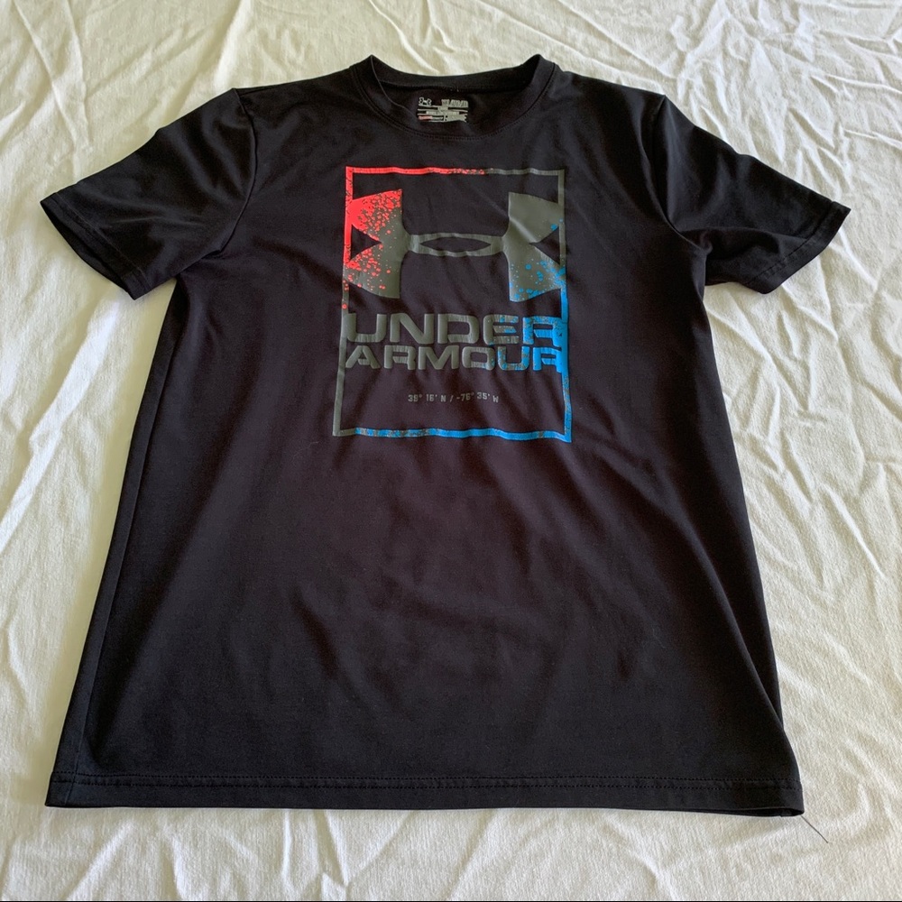 Under Armour Black Tee with Red and Blue Accents